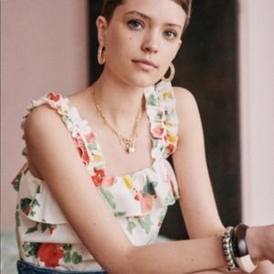 Sezane Hermine Poppy Floral Ruffle Tank